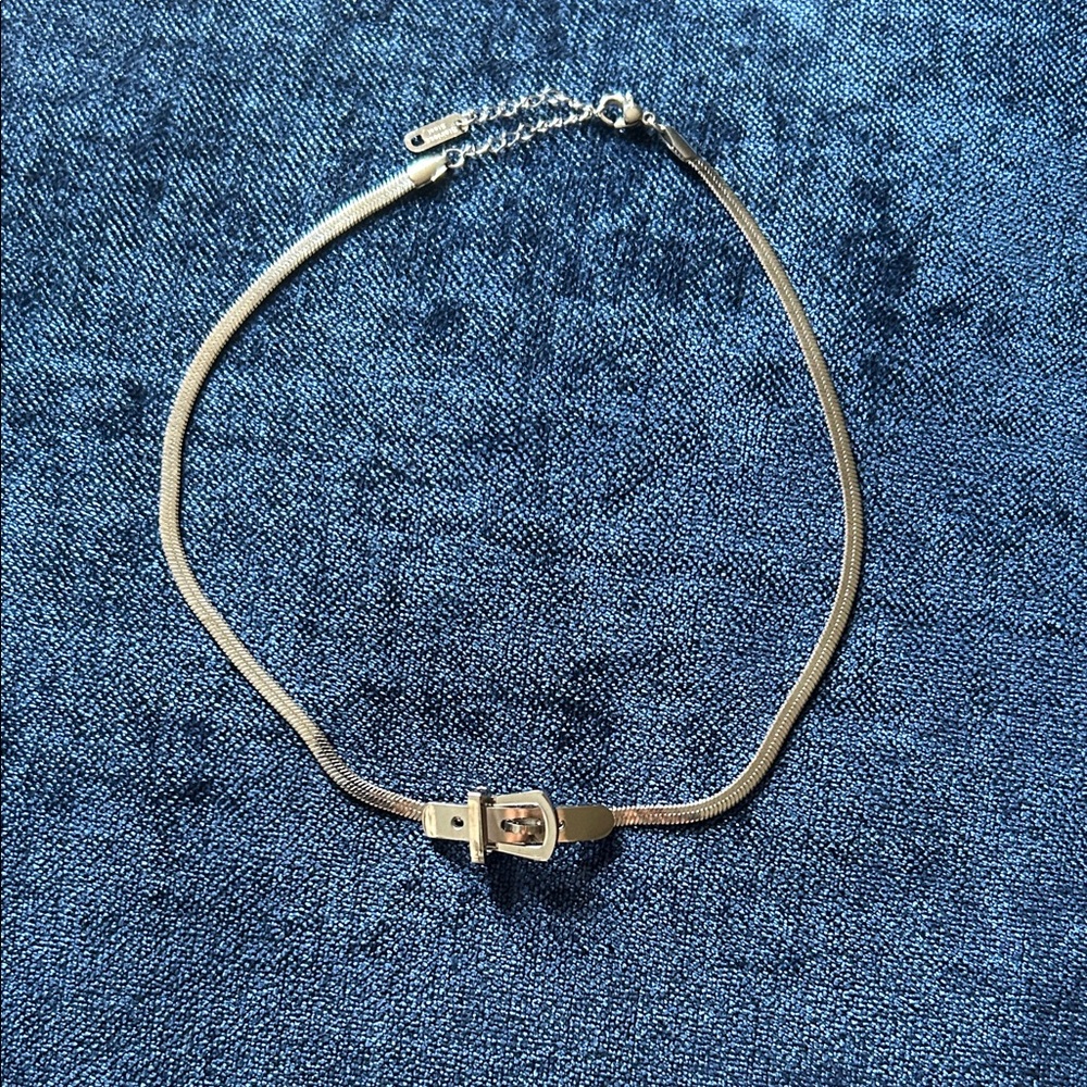 Stainless steel buckle choker Necklace- no scratches or flaws, looks brand new